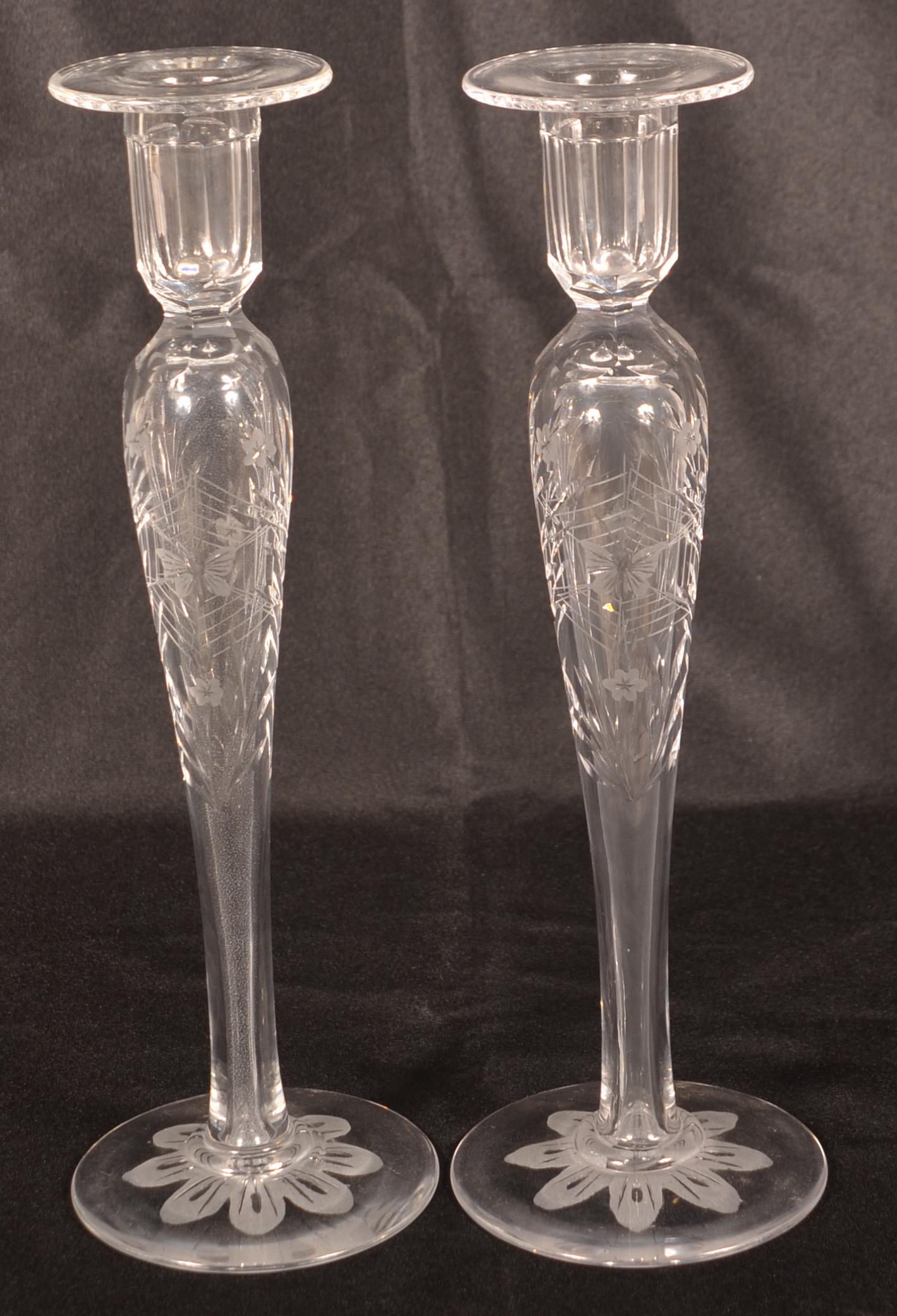 Pair of Hawkes Type Colorless Cut Glass Candlesticks. (1 of 4)
