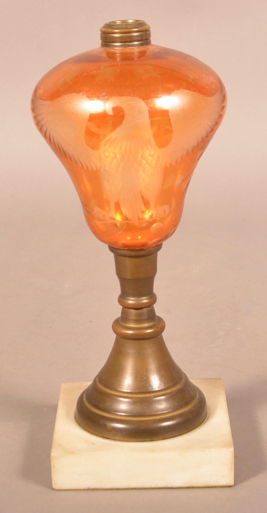 19th Century Amber Cut to Clear Glass Font Fluid Lamp. (1 of 3)