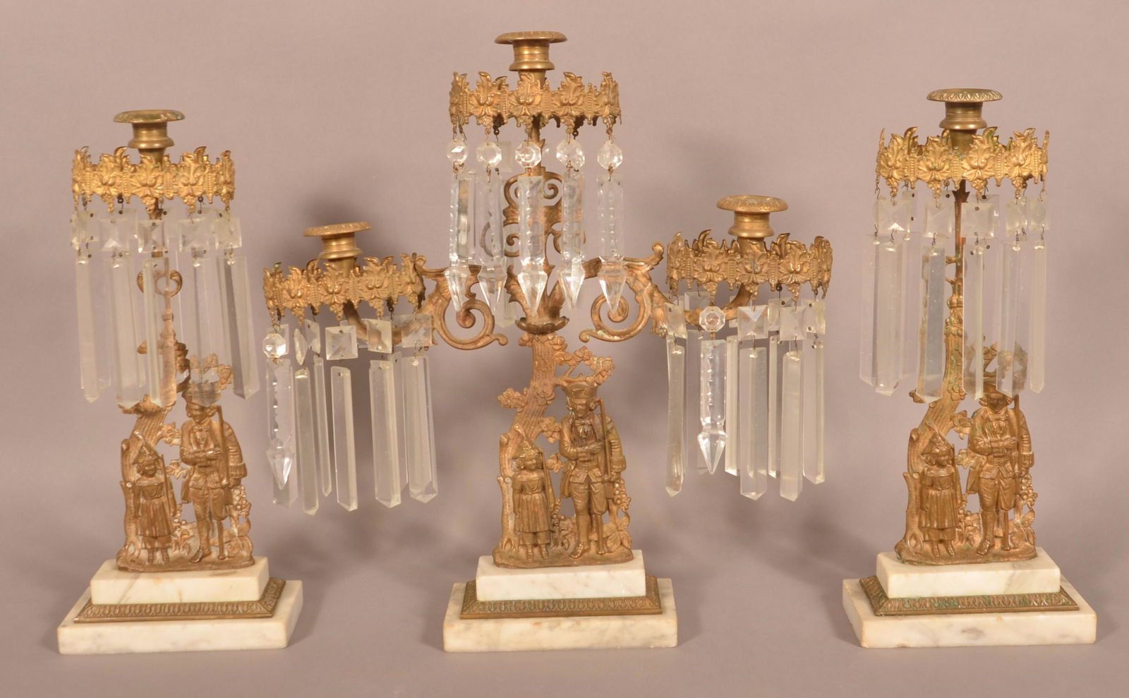 Antique 3-Piece Brass Figural Form Girandole Set. (1 of 3)