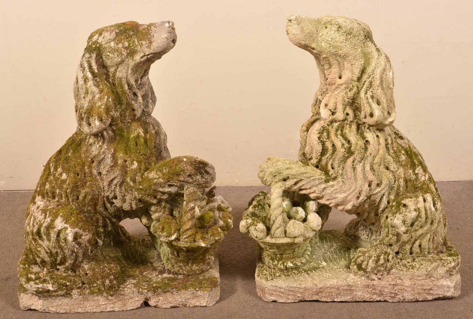 Pair Vintage Cast Concrete Dog Garden Sculptures. (1 of 6)