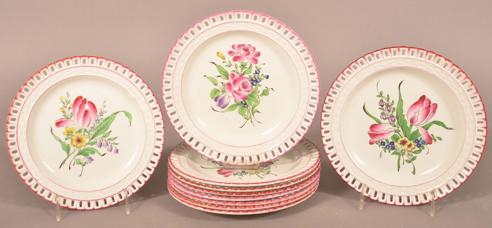 Ten Luneville, France Floral Bouquet China Plates. (1 of 4)