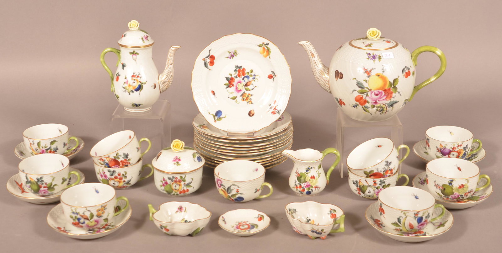 Fine Antique Herend Hand Painted 33-Pc. Tea Service. (1 of 3)
