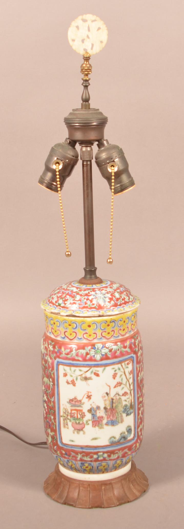 Oriental Porcelain Covered Jar Fitted as a Lamp. (1 of 4)