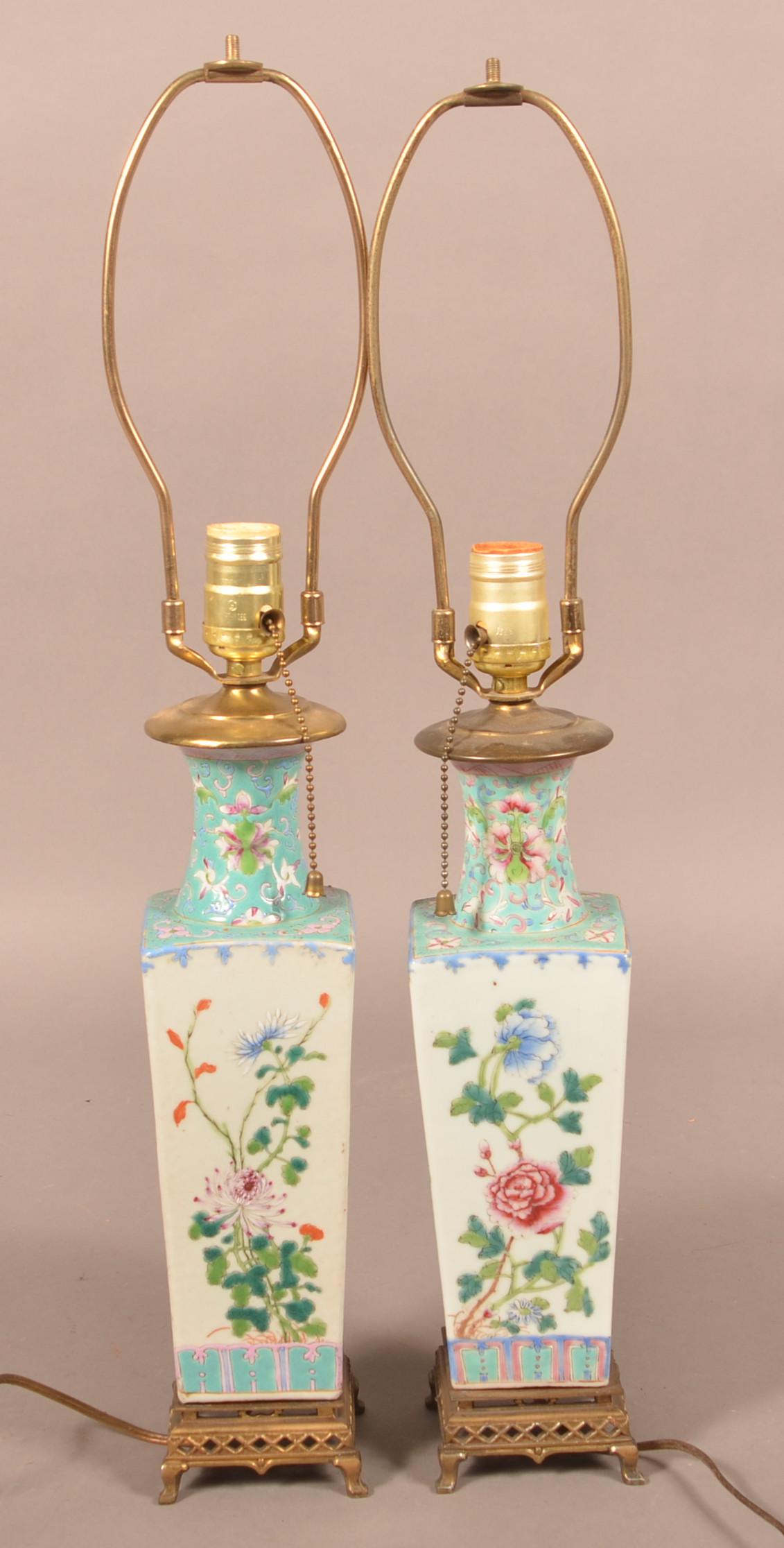 Pair Oriental Porcelain Vases Fitted as Lamps. (1 of 3)