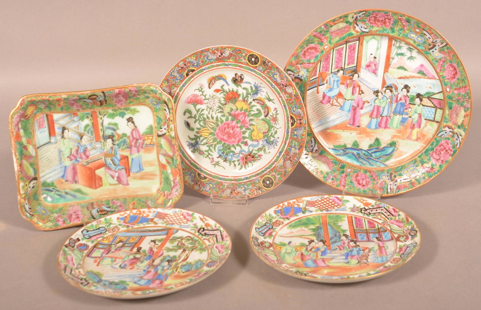 Five Pcs. of Famille Rose Oriental Porcelain. (1 of 2)