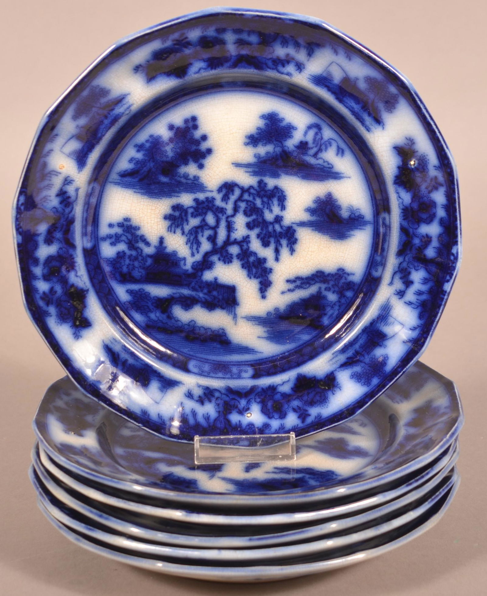 Six Kirkee Pattern Flow Blue Ironstone China Plates. (1 of 5)
