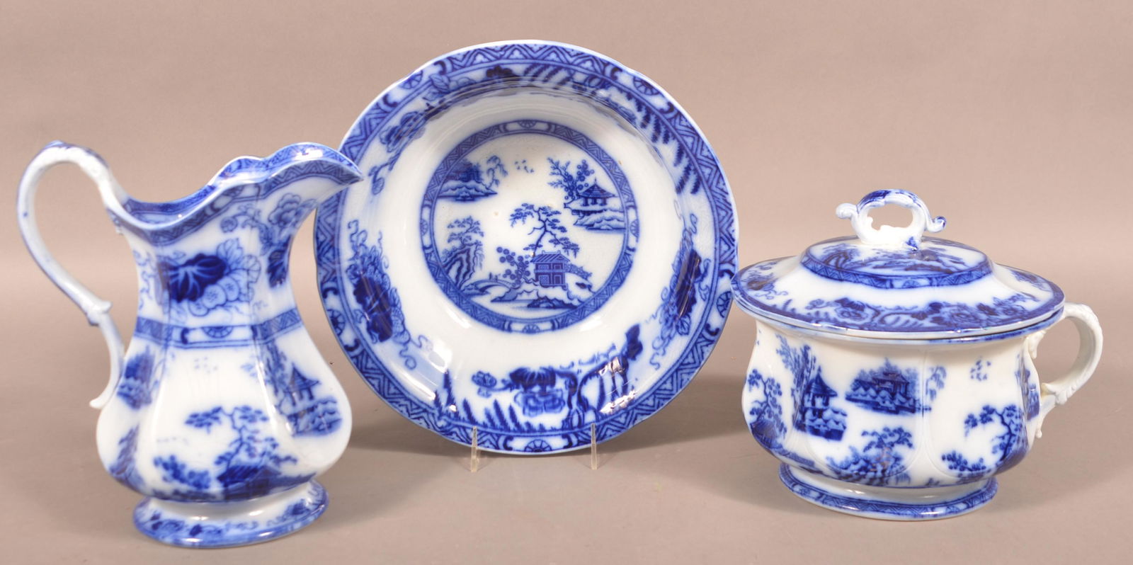 Three Pcs. of "Hong Kong" Flow Blue Ironstone China. (1 of 6)