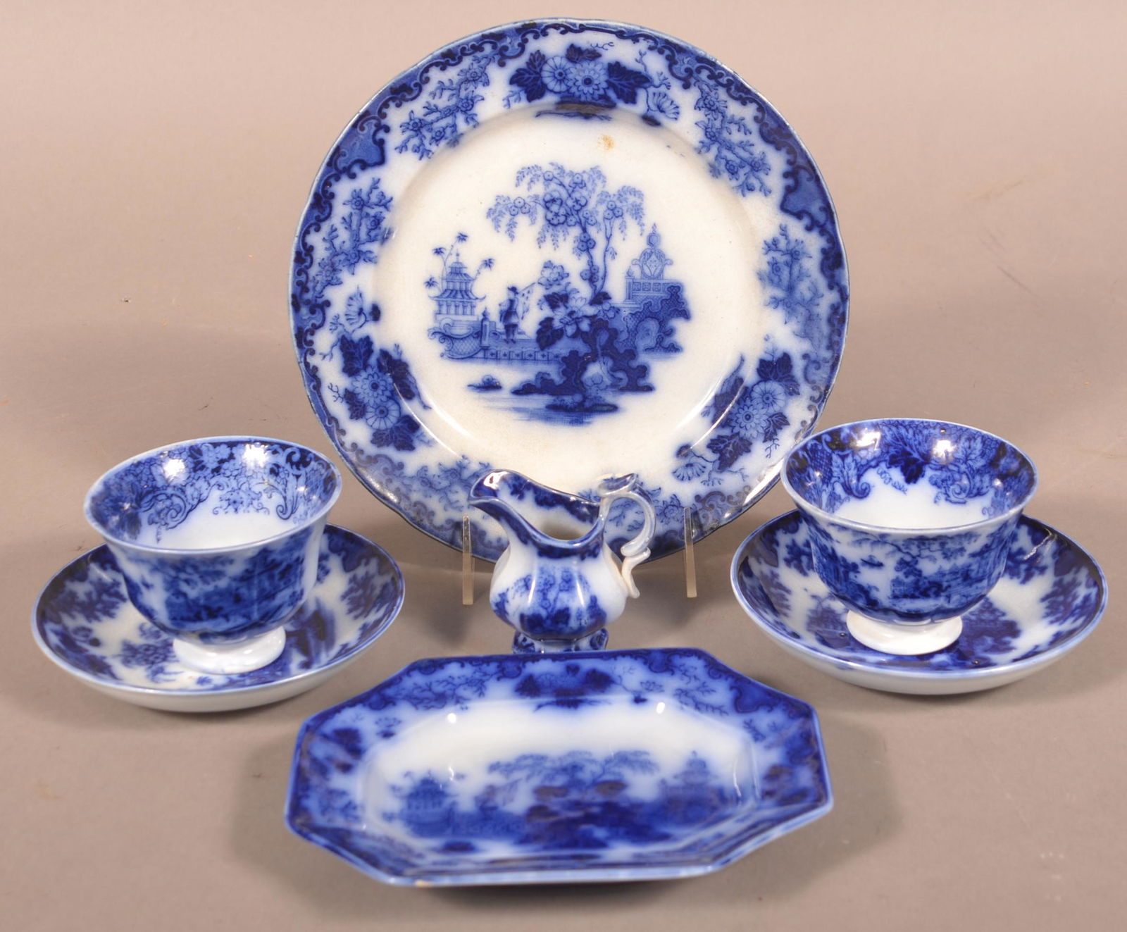 Lot of Flow Blue "Scinde" Pattern Ironstone China. (1 of 2)