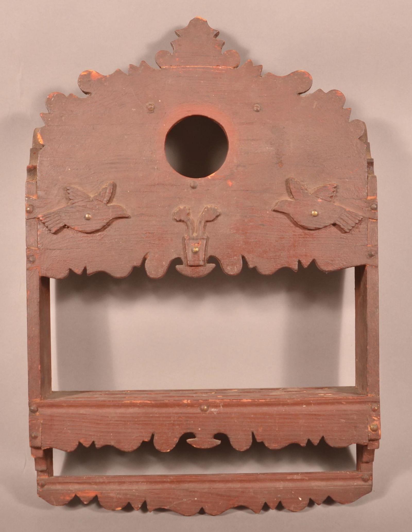 19th C. Folk Art Red Painted Softwood Spoon Rack. (1 of 5)