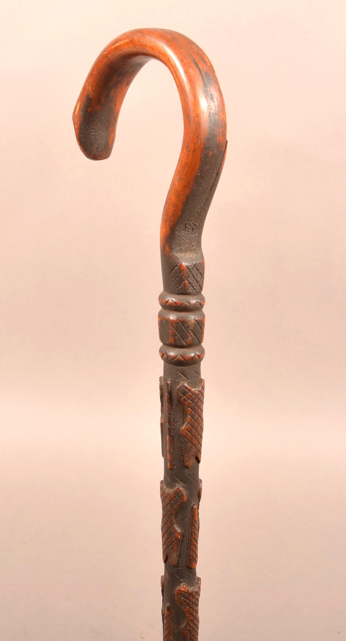 Antique American Folk Art Raise-Carved Cane. (1 of 8)