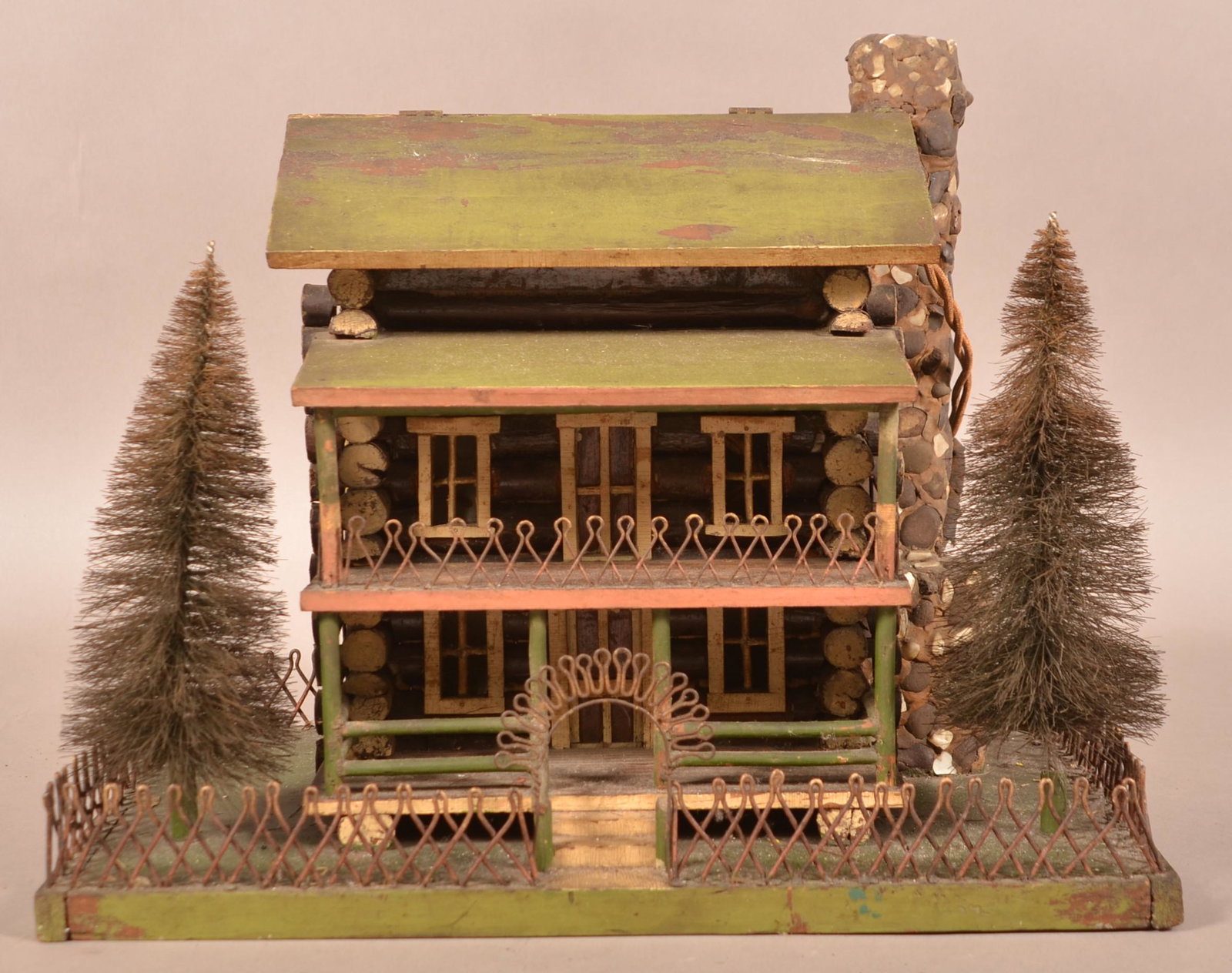 Antique Folk Art Log Cabin Lighted Christmas Display. (1 of 5)