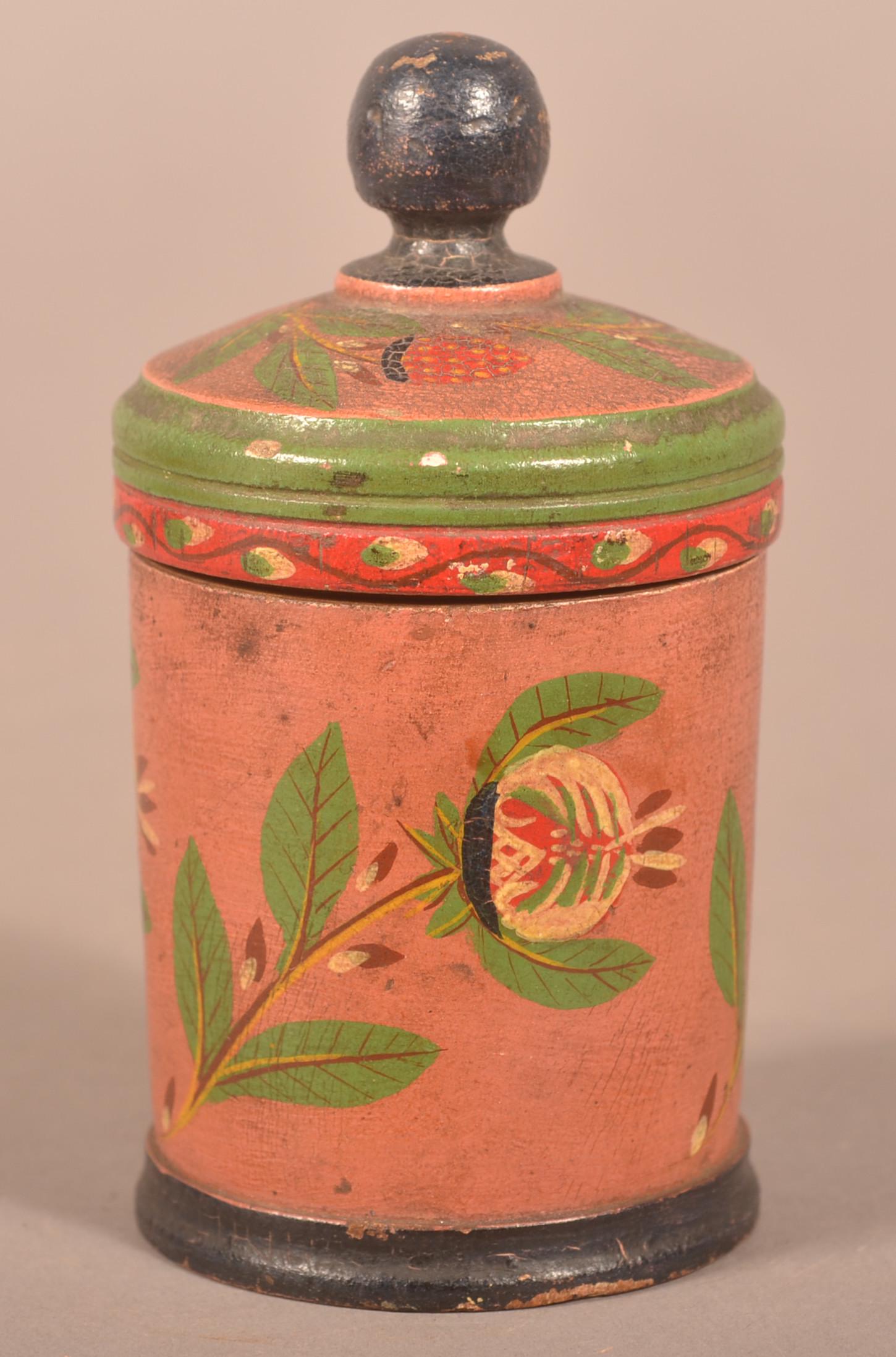 Lehnware Turned and Painted Saffron Canister. (1 of 5)