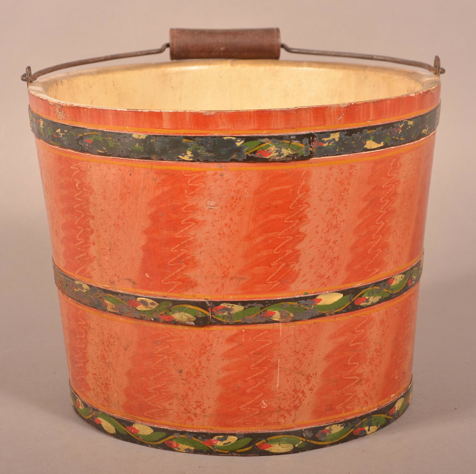 Lehnware Paint-Decorated Pail with Bail Handle. (1 of 4)