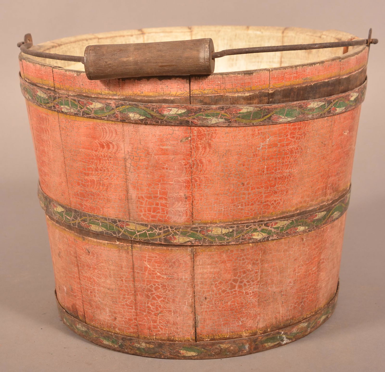 Lehnware Paint-Decorated Pail with Bail Handle. (1 of 4)