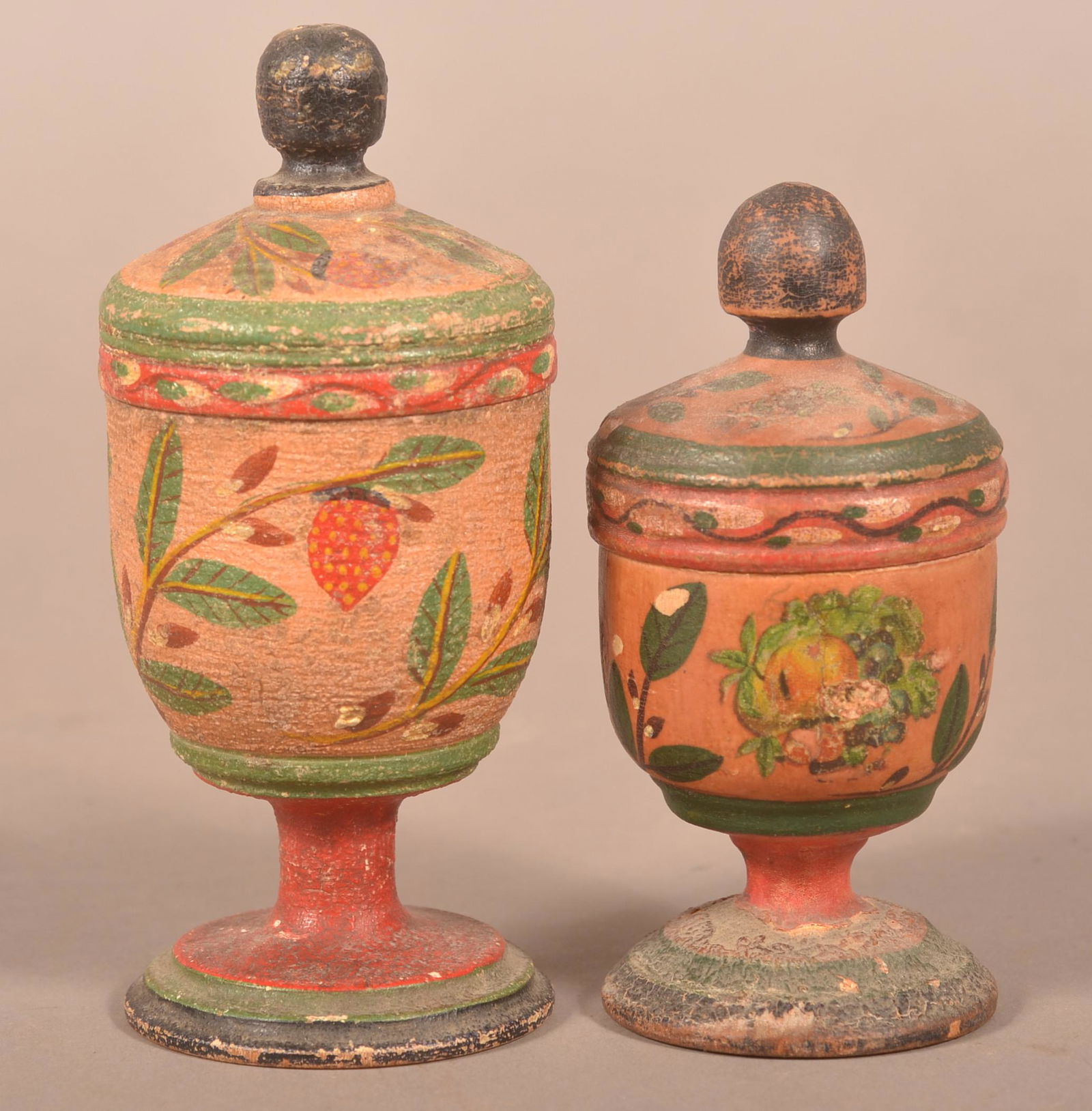 Two Lehnware Paint-Decorated Footed Saffron Cups. (1 of 5)