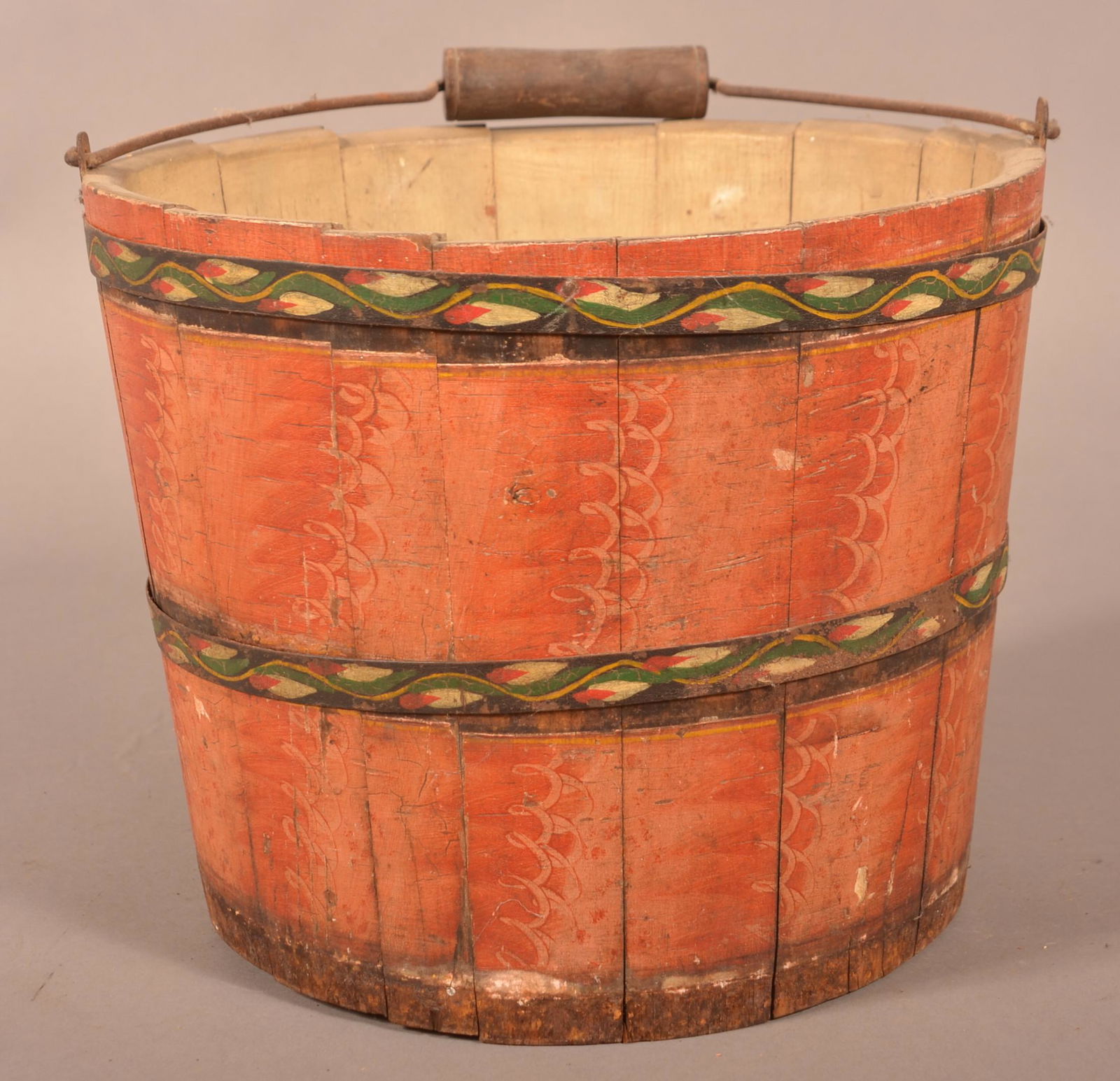 Lehnware Paint Decorated Large Pail with Bail Handle. (1 of 5)