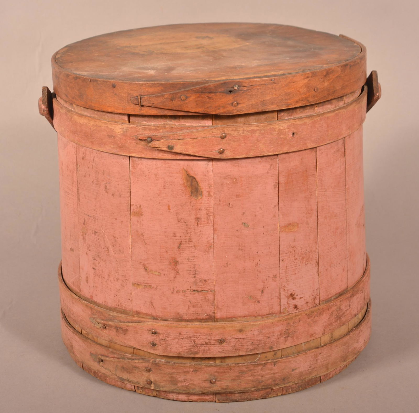 PA 19th Century Salmon Painted Covered Firkin. (1 of 6)