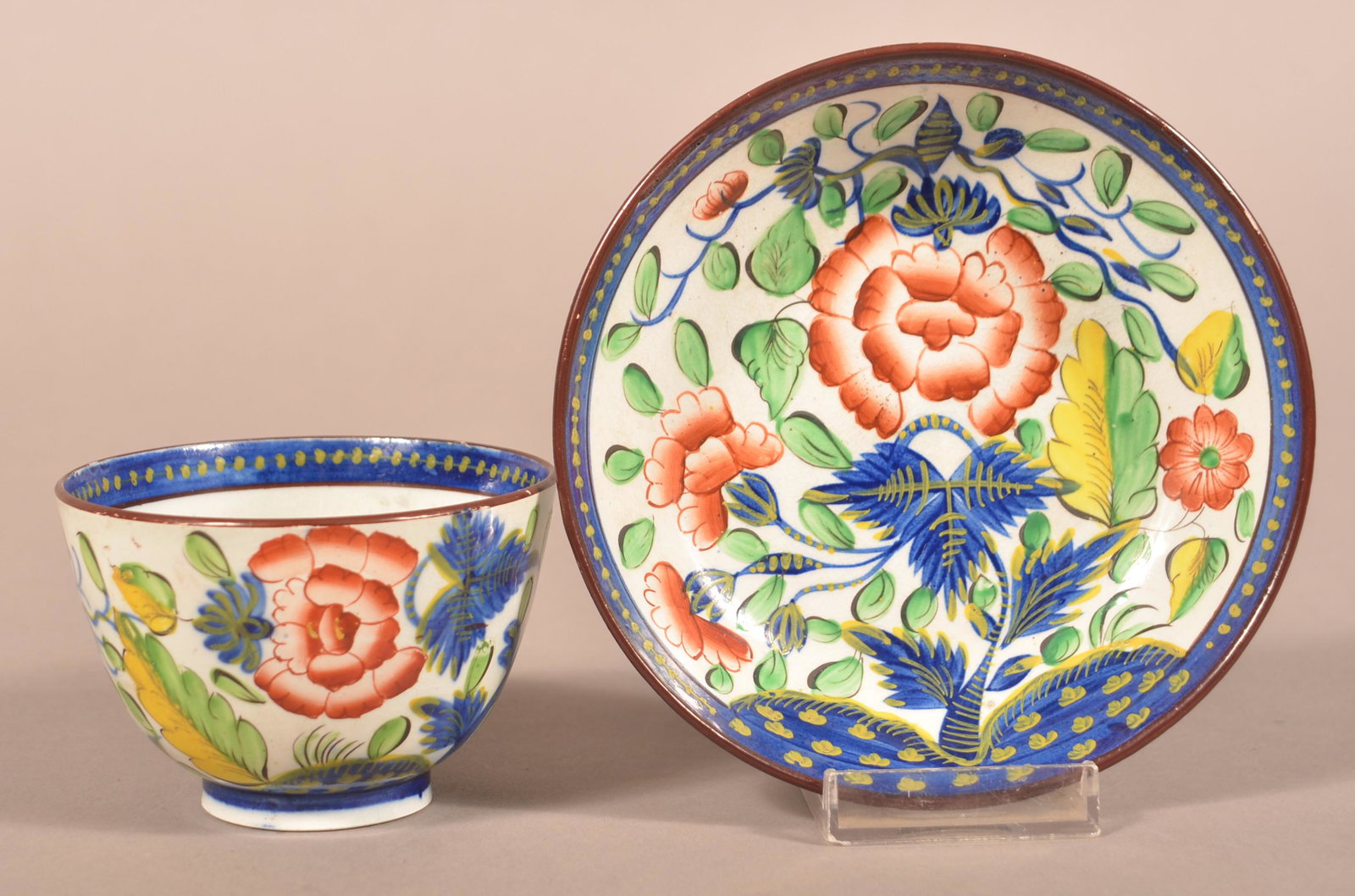 Gaudy Dutch China Carnation Pattern Cup and Saucer. (1 of 2)