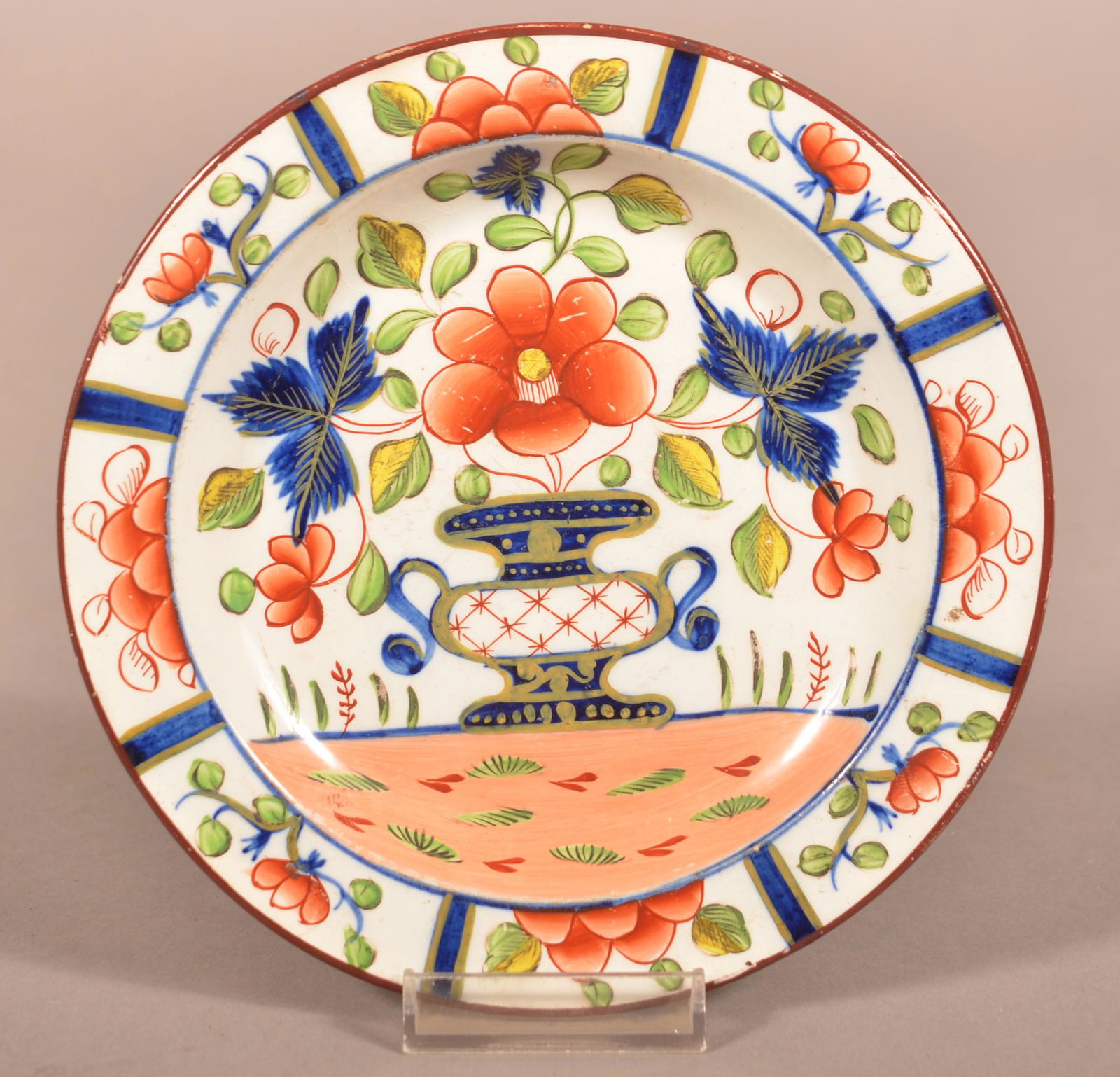 Gaudy Dutch Soft Paste China Urn Pattern Toddy Plate. (1 of 2)