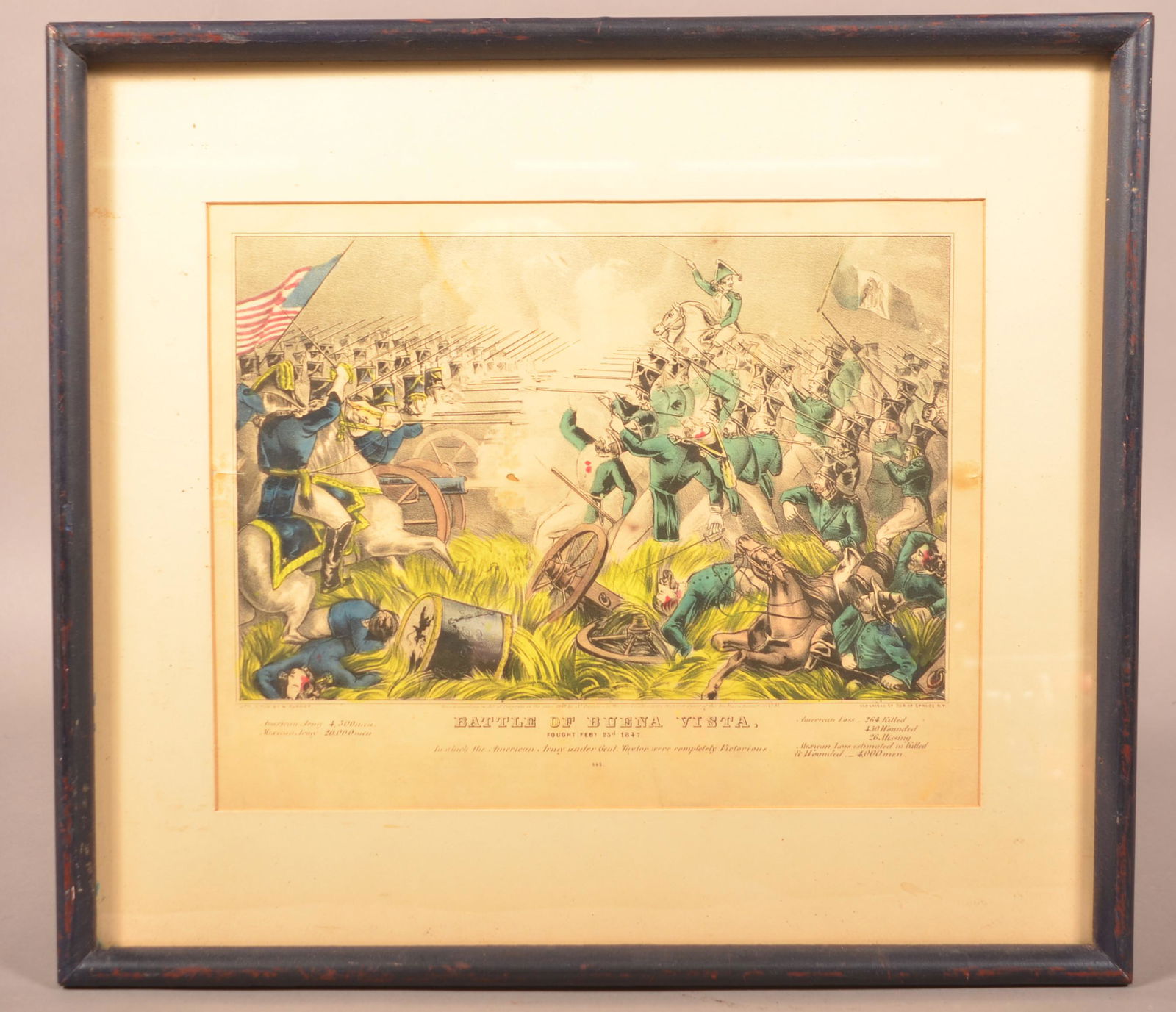 N. Currier Hand-Colored Litho. "Battle of Buena Vista". (1 of 2)