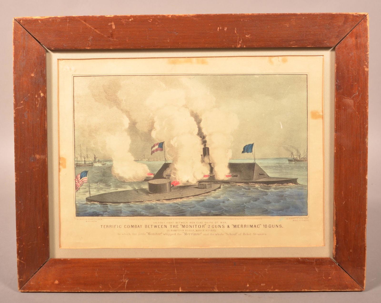 Currier & Ives Hand-Colored Litho. Terrific Combat (1 of 2)