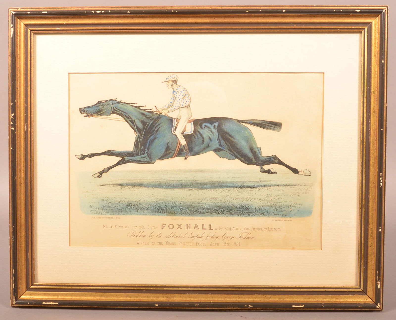 Currier & Ives Hand-Colored Lithograph "Fox Hall". (1 of 2)