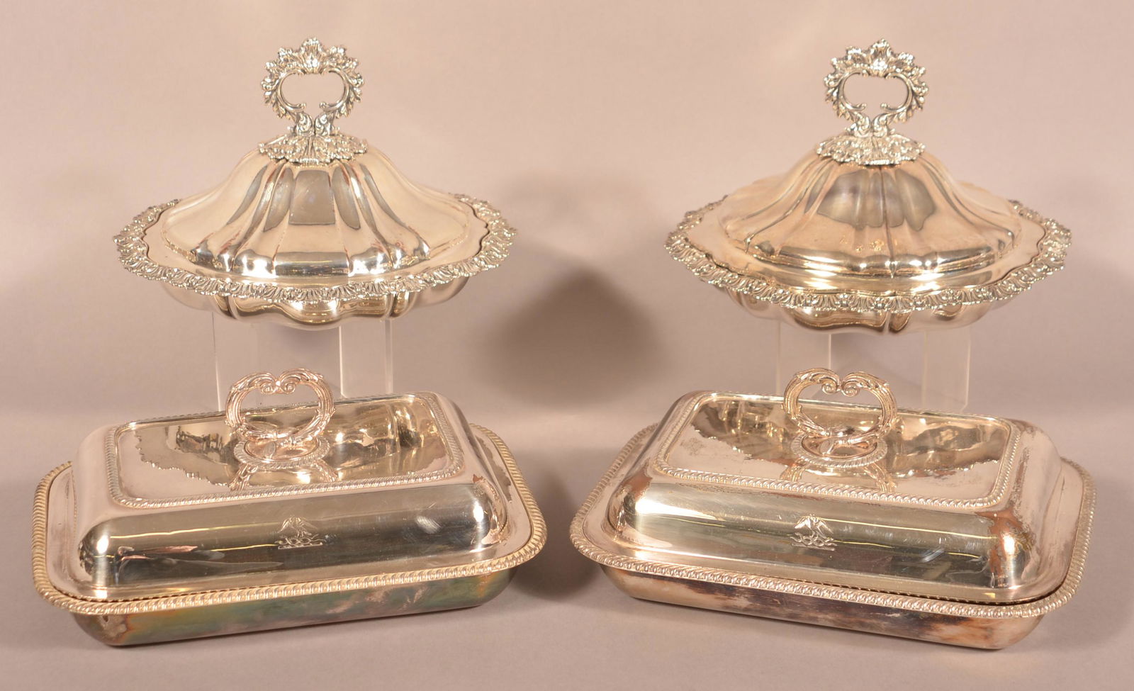 4 Antique Sheffield Plate-Covered Vegetable Dishes. (1 of 3)