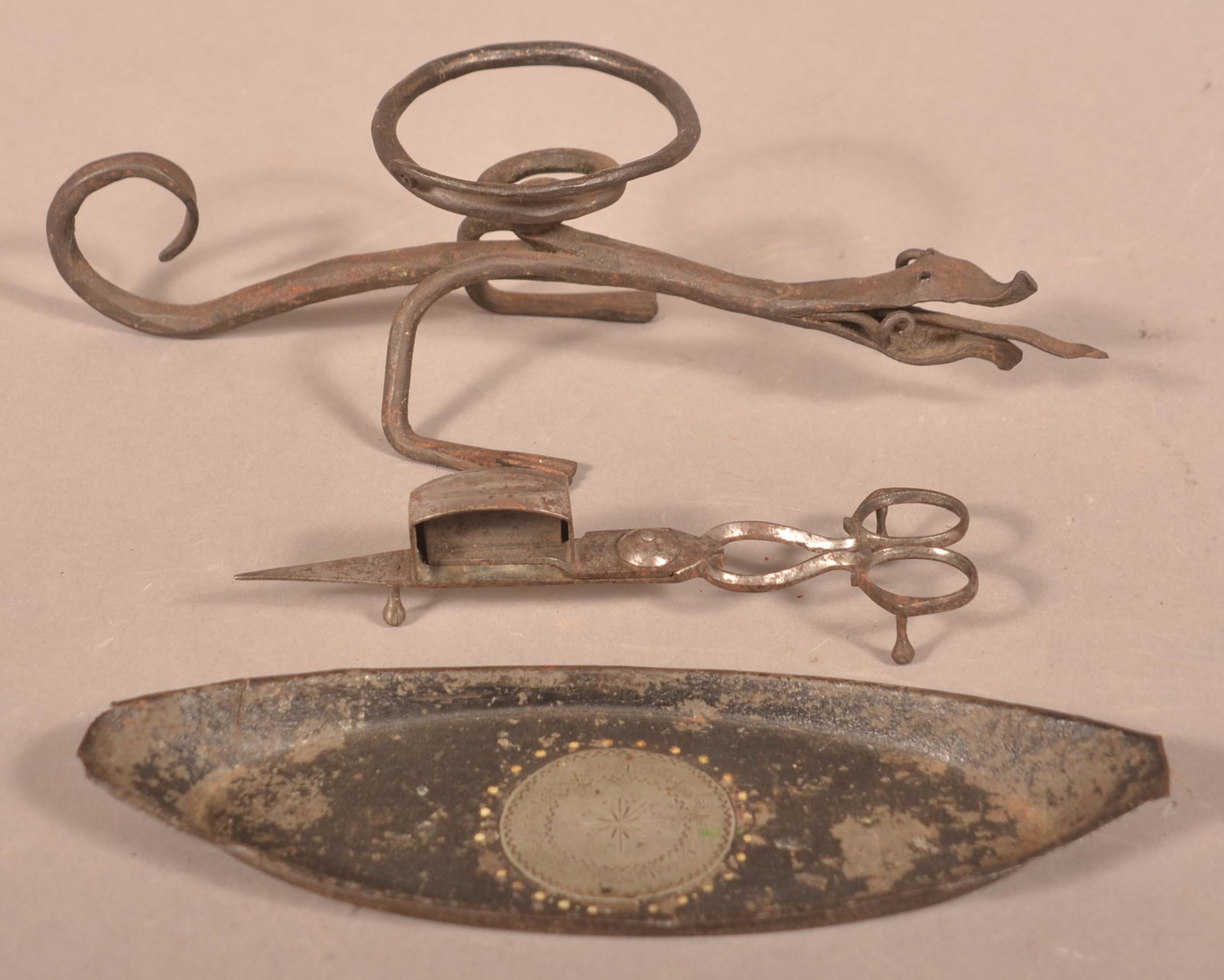 Antique Candle Snuffer Set and Dragon Censer. (1 of 5)