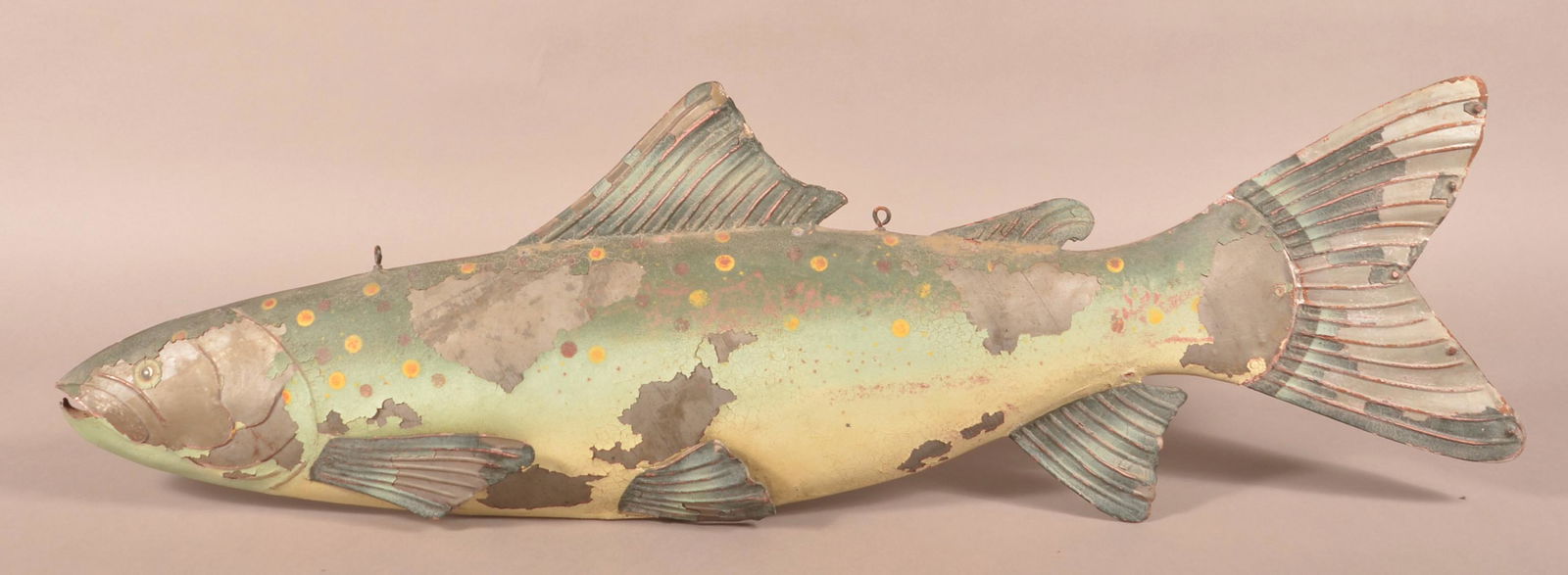 Antique Folk Art Hollow Body Tin Fish Trade Sign. (1 of 3)