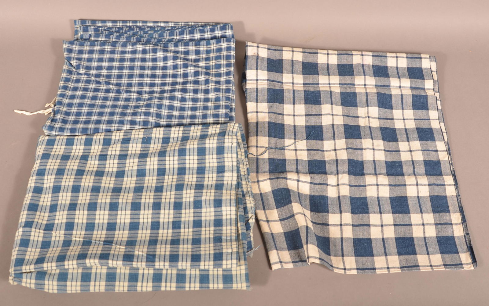 Three Pcs. of Blue Checked Homespun Linen. (1 of 2)