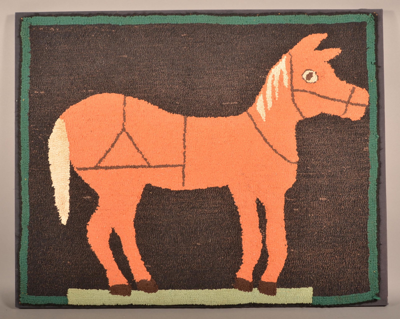 Antique Folky Horse Hooked Rug. (1 of 3)