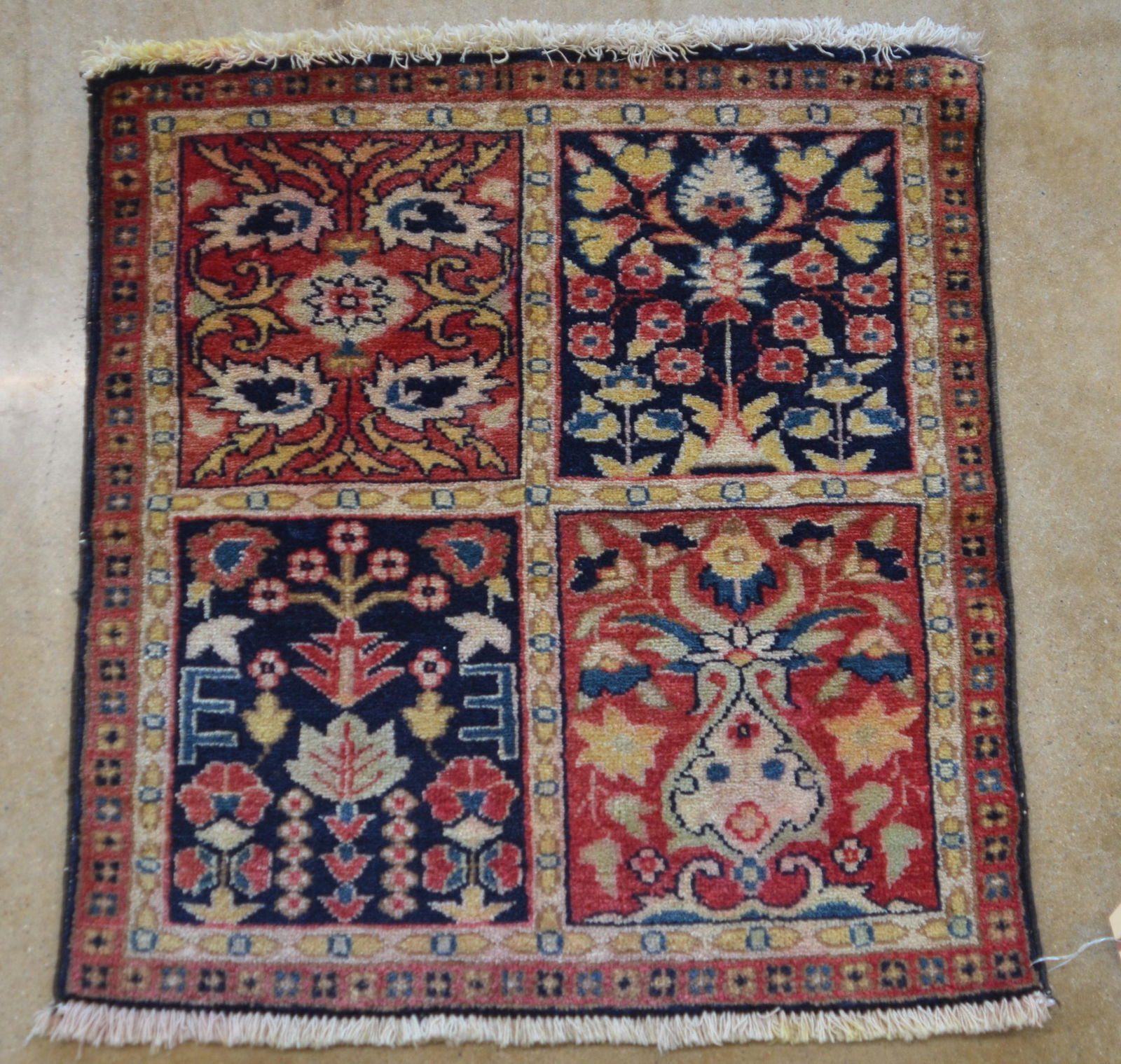 Antique/Vintage Oriental Mat with Floral Panels. (1 of 4)