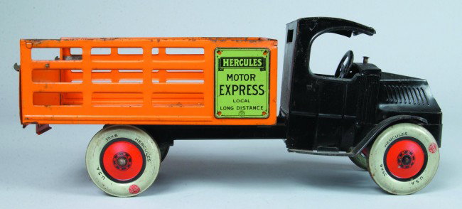 Motor Express Mack C Cab Truck by Hercules Toys,: Motor Express Mack C Cab Truck,by Hercules Toys, (Chein Co.), tin lithograph and painted pressed steel, 19-1/2" l., moderate wear - good.