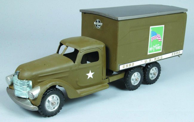 Repainted Buddy L US Mail Truck #2592, not origina: Repainted Buddy L US Mail Truck #2592, not original cab, overall length of 22" showing paint scratches and loss, cargo box is not original to truck.