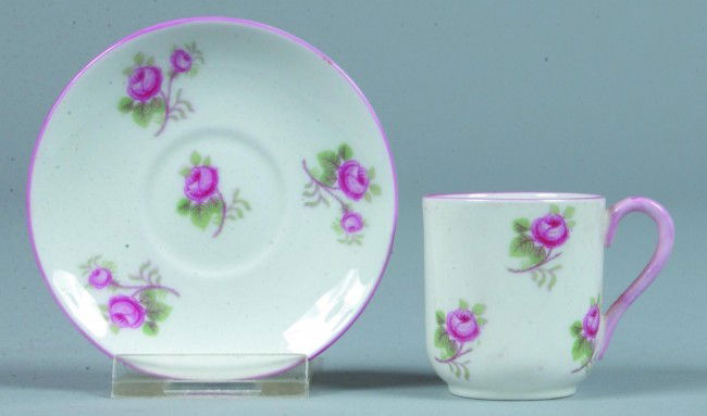 Shelley China Bridal Rose pattern Miniature Mocha: Shelley China Bridal Rose pattern Miniature Mocha Cup and Saucer, 1-3/4" h. x 3" d., (good).