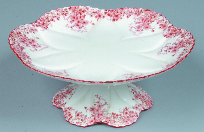 Shelley China Dainty Orange pattern Cake Stand, 3-: Shelley China Dainty Orange pattern Cake Stand, 3-5/8" h. x 9" diam., (good).
