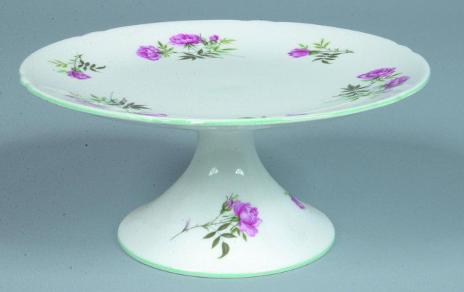 Shelley China Eglantine pattern Cake Stand, patter: Shelley China Eglantine pattern Cake Stand, pattern #2383, 4" h. x 8-3/4" diam., (good).