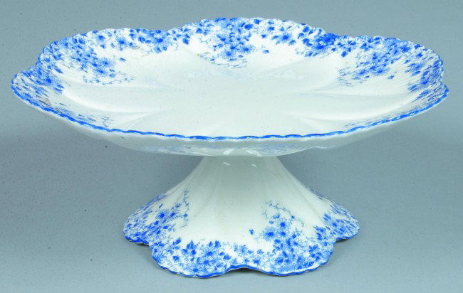 Shelley China Dainty Blue pattern Cake Stand, 3-1/: Shelley China Dainty Blue pattern Cake Stand, 3-1/2" h. x 9" diam., (good).