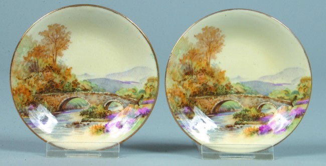 Two Shelley China Heather pattern Cup Plates, patt: Two Shelley China Heather pattern Cup Plates, pattern #12977, 3-1/4" diam., (good).
