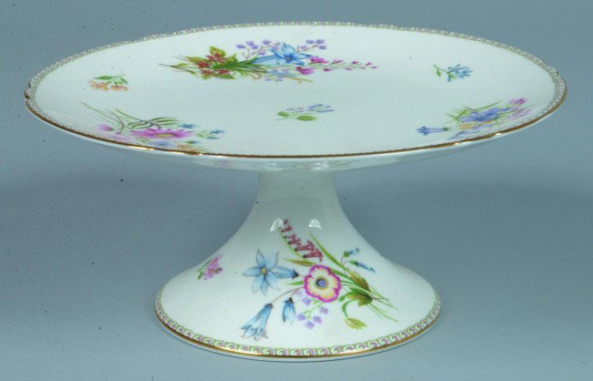 Shelley China Wild Flowers pattern Cake Stand, 4" : Shelley China Wild Flowers pattern Cake Stand, 4" h. x 9" diam., (good).