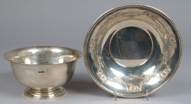 Two Sterling Bowls, Traditional style footed bowl 