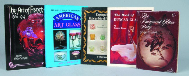 Five Antique Glass Reference Books, The Art of Fre: Five Antique Glass Reference Books, The Art of French Glass, by Bloch-Dermant; American Art Glass, by J.A. Shuman 3rd; Victorian Colored Pattern Glass, by Wm. Heacock; Book of Duncan Glass, by F. Bone