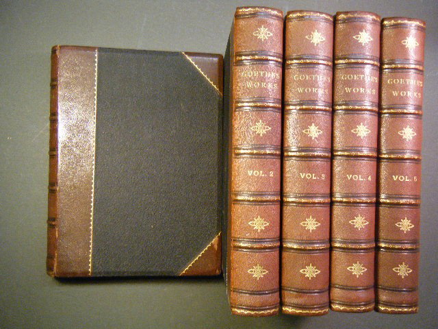 Goethe, Johann Wolfgang GOETHE'S WORKS. illus BY TH: Goethe, Johann Wolfgang GOETHE'S WORKS. illus BY THE BEST GERMAN ARTISTS George Barrie, Phila, NY, and Boston, 1885. 3/4 Leather, Very Good+. Illus. w/over 300 B&W Engravings. 4to., Complete in 5 volu