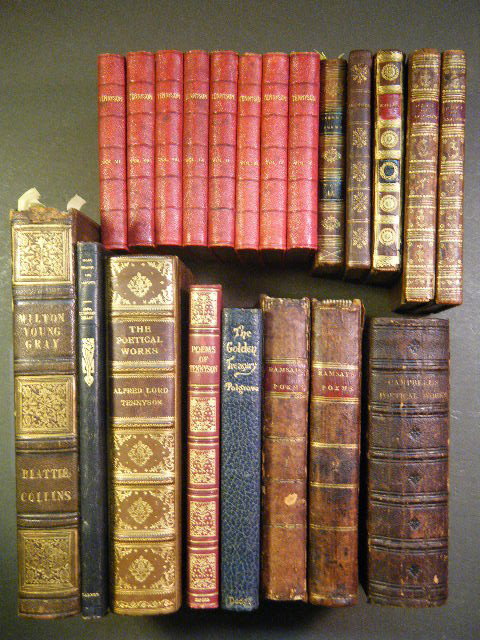 (Mostly 19th century leatherbound poetry) Byron, Ge: (Mostly 19th century leatherbound poetry) Byron, George, Poems, Kirk and Mercin, Etc., Philadelphia, 1817. Very Good++. . Three Lord Byron titles in one volume. "Childe Harold's pilgrimage. ."; "Manfr
