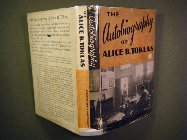 Stein, Gertrude The Autobiography of Alice B. Tokla: Stein, Gertrude The Autobiography of Alice B. Toklas Harcourt, Brace, New York, 1933, stated 1st. NOT price clipped ($3.50) and with the Man Ray photograph frontispiece, repeated on the front panel of