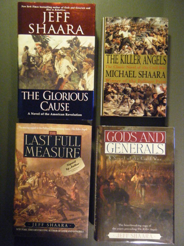 (3 sgd, inscribed 1sts of Jeff Shaara + 1 other): (3 sgd, inscribed 1sts of Jeff Shaara + 1 other) In this lot are three signed and/or inscribed ( to William Thomas) 1st editions (fine in fine djs) of Jeff Shaara, incl: The Glorious Cause (Ballantine