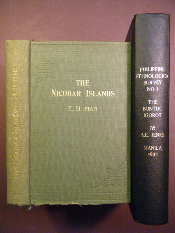 (2 re: Southeast Asia anthropology) The Nicobar Is: (2 re: Southeast Asia anthropology) The Nicobar Islands and Their People by Edward Horace Man, For the Royal Anthropological Institute By Billing And Sons, England, 1932. 8vo. With 3 folding maps at r