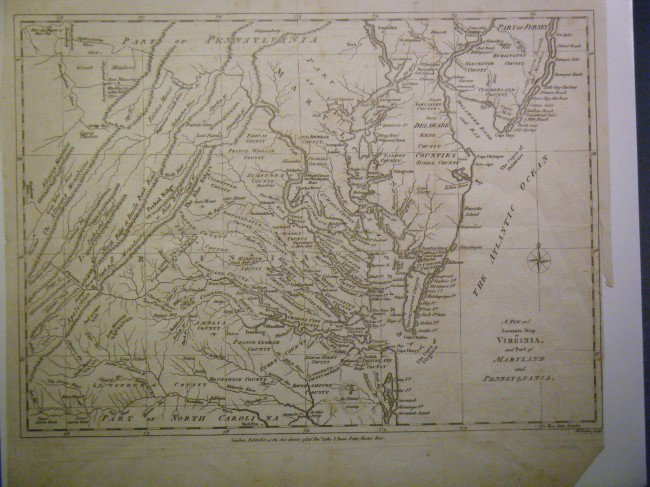 (2 American Revolutionary Maps) A New and Accurate: (2 American Revolutionary Maps) A New and Accurate Map of Virginia and Part of Maryland and Pennsylvania, J Bew, London, 1780, (engraved by John Lodge) 37.5 x 27cm. Right margin trimmed close with 2" 