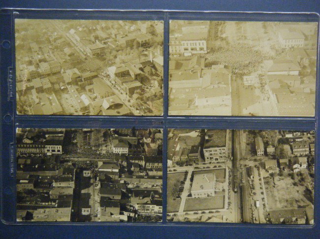 (Sunbury, PA aerial photos) Lot of 50 aerial photo: (Sunbury, PA aerial photos) Lot of 50 aerial photos of Sunbury, PA and elsewhere by Sam W. Kuhnert of Harrisburg, PA. Includes 4 real photo postcards of the FDR campaign train arriving in Sunbury in 1