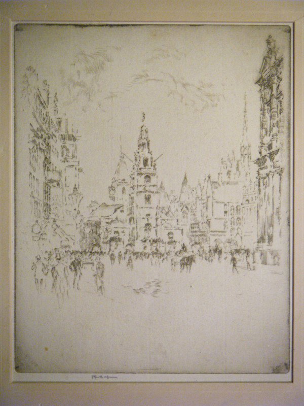 (Pennell etching) Joseph Pennell's "St. Clement D: (Pennell etching) Joseph Pennell's "St. Clement Danes" is a signed artist proof. Matted and guaranteed not to be laid down, the image measures 11" x 8 ¾". Orignal seller's label with title and limita